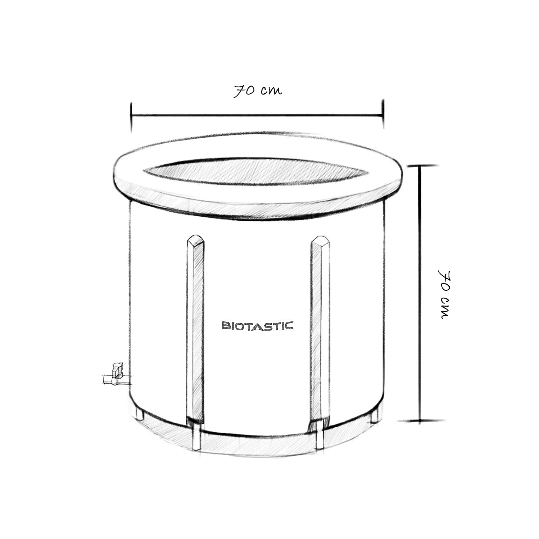 IcePod 3.0 LITE ice bath dimensions diagram, line drawing with measurements, Biotastic India

