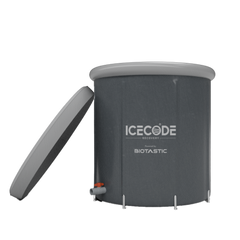  IcePod 3.0 LITE portable ice bath in grey with lid off, IceCode by Biotastic, India