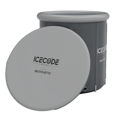 IcePod 3.0 LITE ice bath top view with lid on, IceCode branding, Biotastic India
