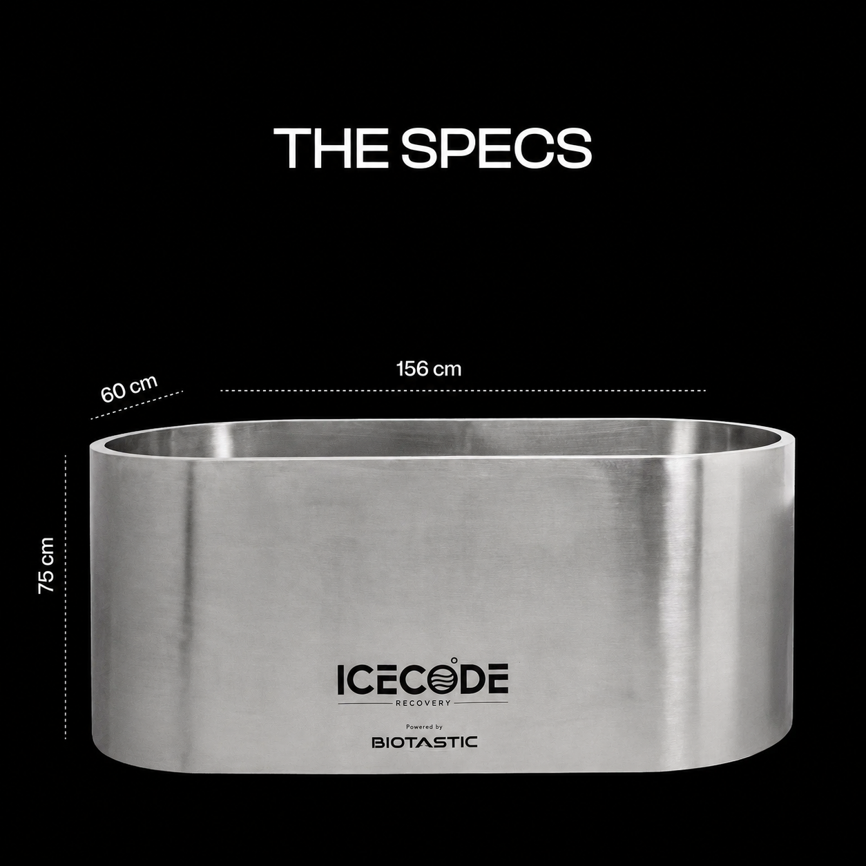 IceCode SS Oval — Stainless Steel Cold Plunge Tub (1-Person · 380-400L)