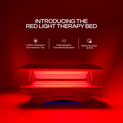 HealLite RLT Bed interior red light glowing introducing the RLT bed Biotastic India