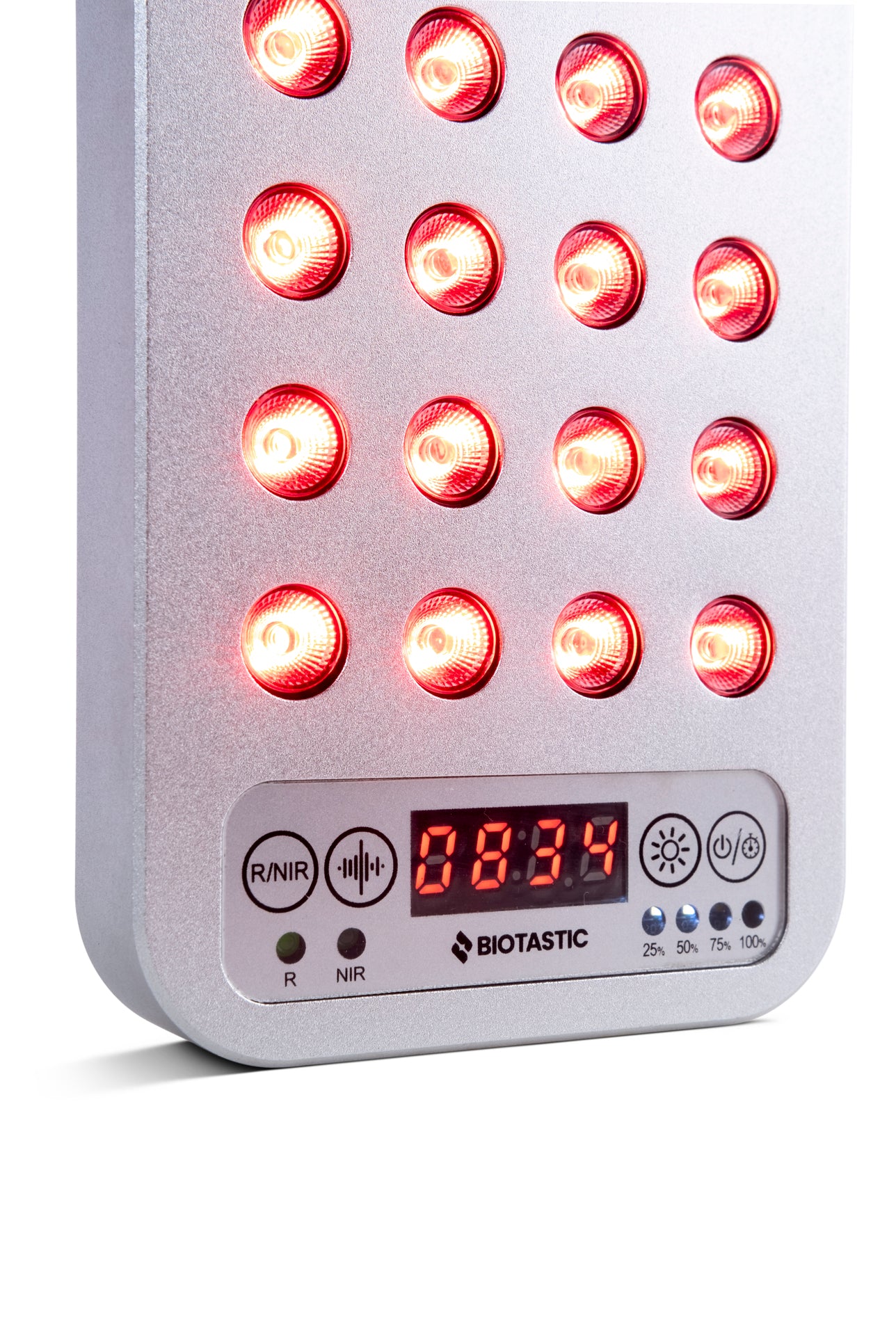 HealLite Nano red light therapy device LEDs glowing orange timer display Biotastic India